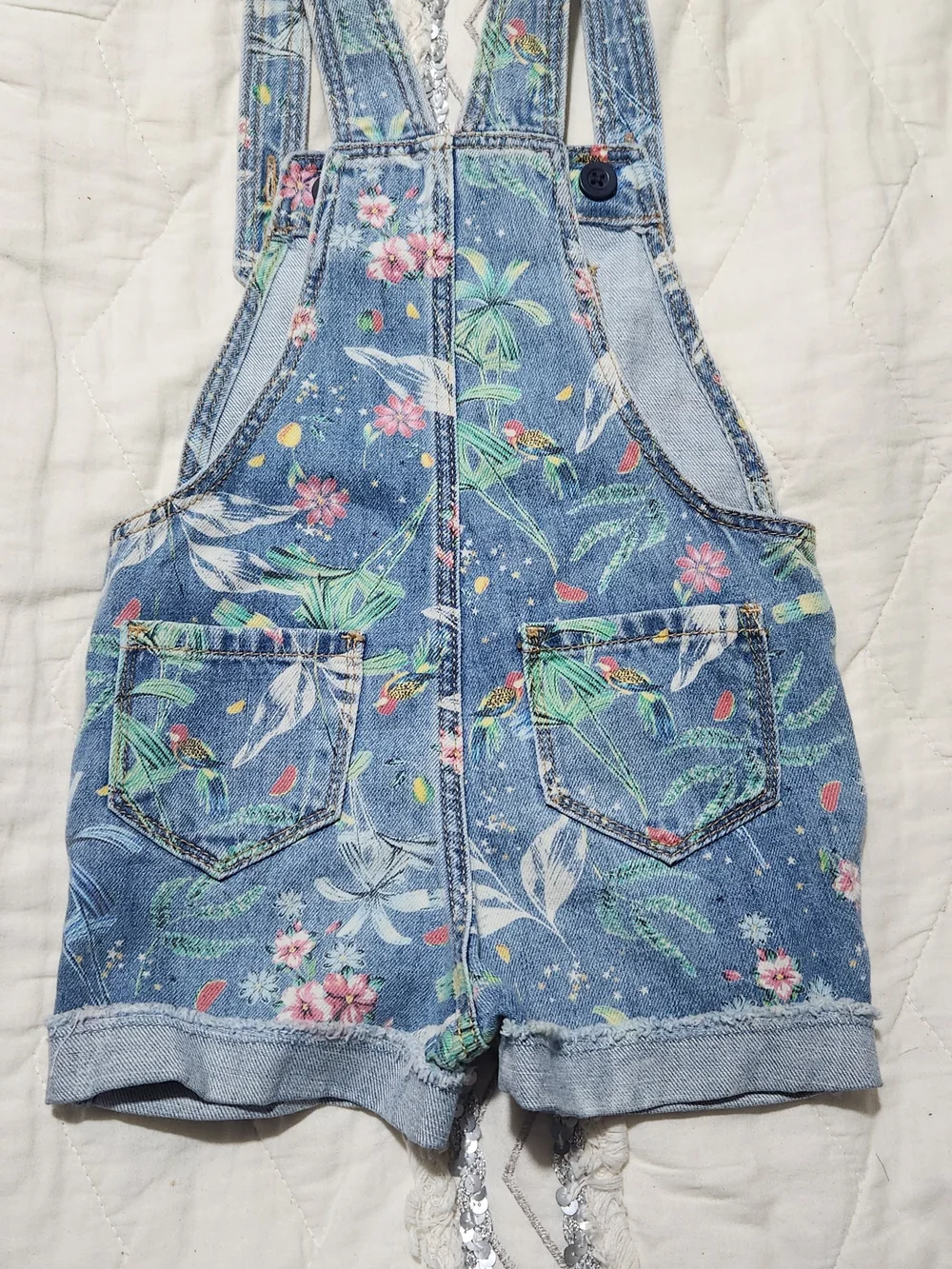 GAP Floral Denim‎ Short Overalls in Light Blue 2T